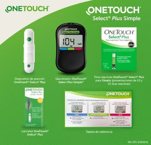 Medidor de Glucosa OneTouch Select® Plus Simple e insumos 