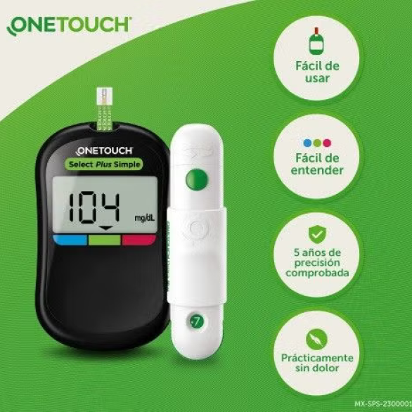 Medidor de Glucosa OneTouch Select® Plus Simple: fácil de usar, fácil de entender, 5 años de precisión comprobada, prácticamente sin dolor 