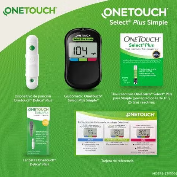 Medidor de Glucosa OneTouch Select® Plus Simple e insumos 